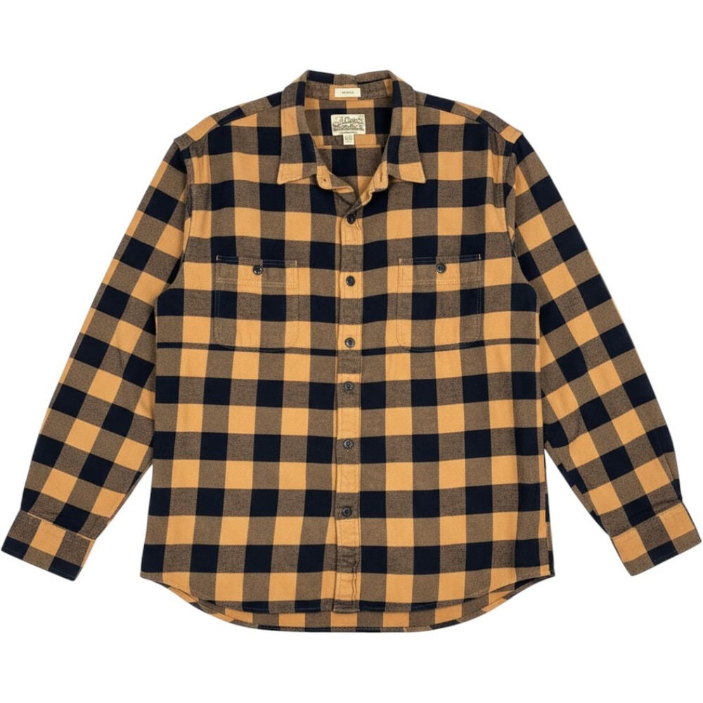 J.Crew Mens XXL Mid-Weight Flannel Shirt Tan Navy Buffalo Check Classic Fit
